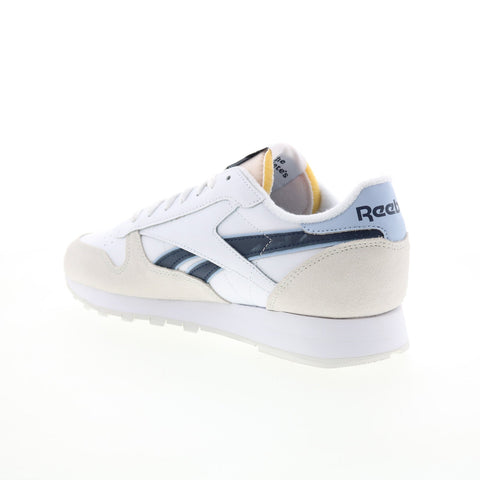 Reebok Classic Leather Mens White Leather Lace Up Lifestyle Sneakers Shoes