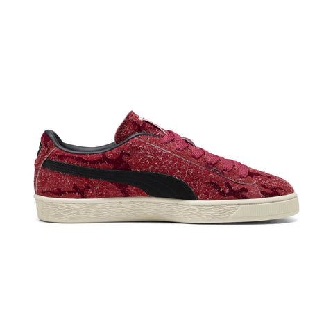 Puma Suede Flock 40691902 Mens Red Suede Lace Up Lifestyle Sneakers Shoes