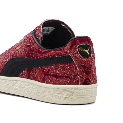 Puma Suede Flock 40691902 Mens Red Suede Lace Up Lifestyle Sneakers Shoes