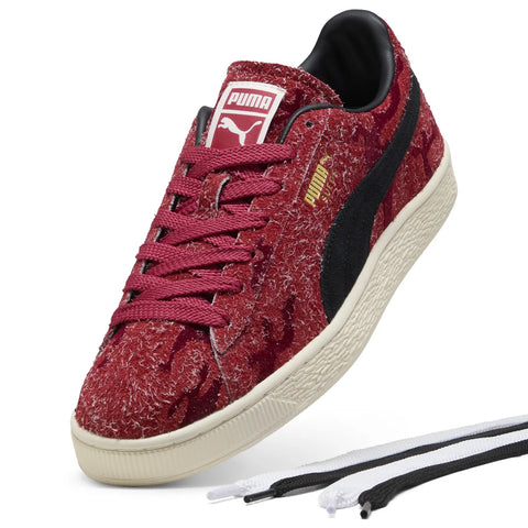 Puma Suede Flock 40691902 Mens Red Suede Lace Up Lifestyle Sneakers Shoes