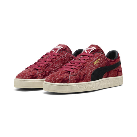 Puma Suede Flock 40691902 Mens Red Suede Lace Up Lifestyle Sneakers Shoes