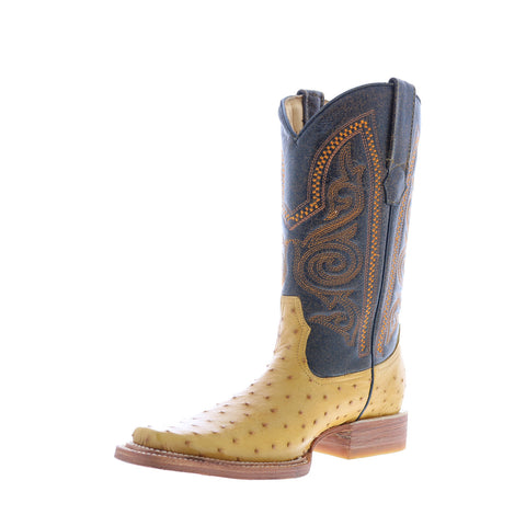 Los Altos Versace Style Ostrich 700302 Mens Yellow Wide Cowboy Western Boots