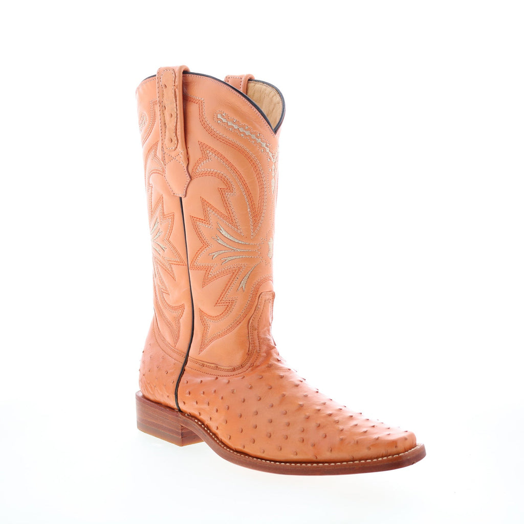 Los Altos Men's Wide Square Toe Ostrich Short Boots - Antique Saddle 82BV0353