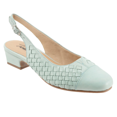 Trotters Dea Woven T2168-326 Womens Blue Leather Slingback Heels Shoes