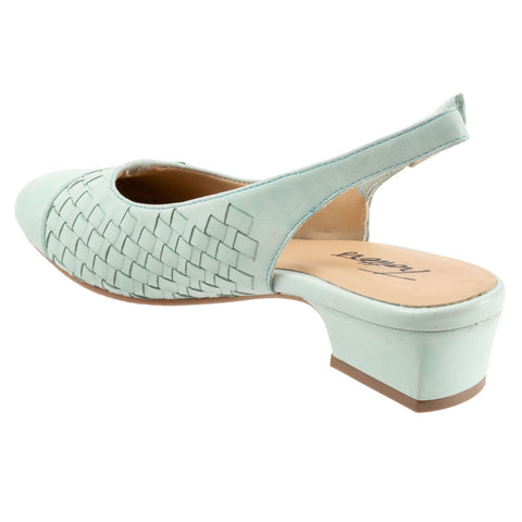 Trotters Dea Woven T2168-326 Womens Blue Wide Leather Slingback Heels Shoes