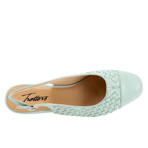 Trotters Dea Woven T2168-326 Womens Blue Wide Leather Slingback Heels Shoes