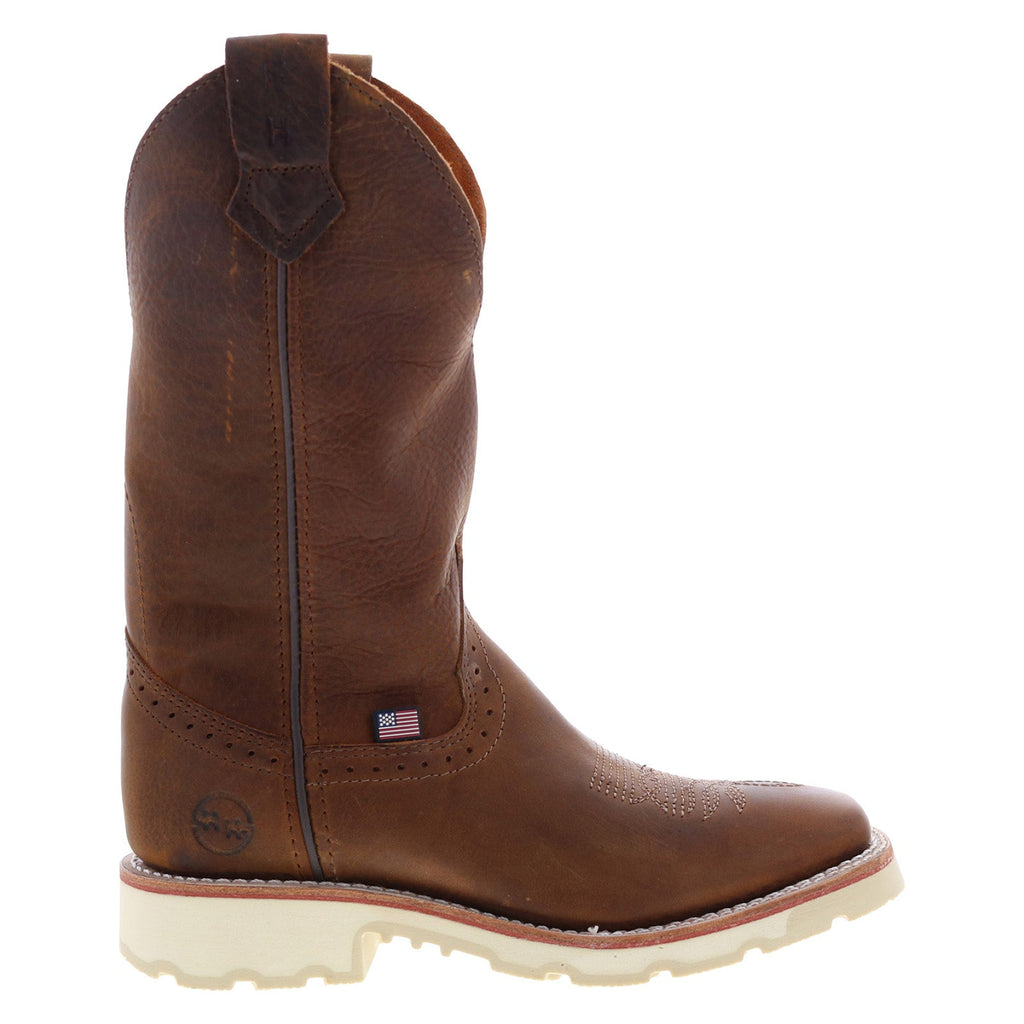 Men's Brown Leather Square Toe Roper Boot