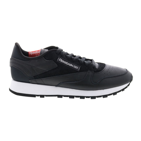 Reebok Classic Leather Mens Black Leather Lace Up Lifestyle Sneakers Shoes