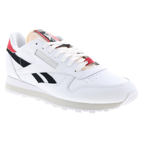 Reebok Classic Leather Mens White Leather Lace Up Lifestyle Sneakers Shoes