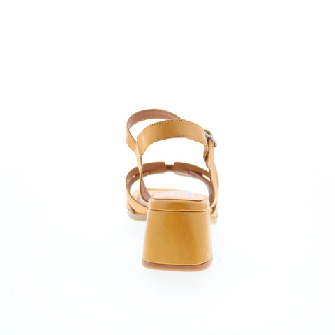 Miz Mooz Oakley Womens Brown Leather Hook & Loop Heeled Sandals Shoes