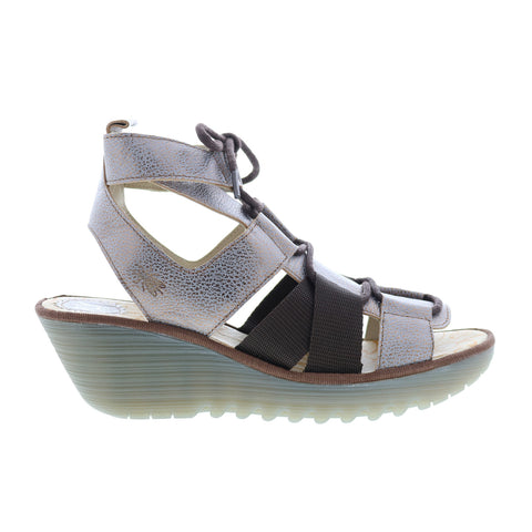 Fly London Yaca YACA413FLY-003 Womens Brown Leather Wedges Sandals Shoes