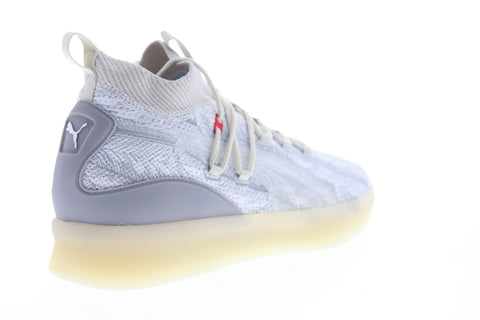 Puma Clyde Court Poe 19189601 Mens Gray Canvas Lace Up Athletic Basketball Shoes