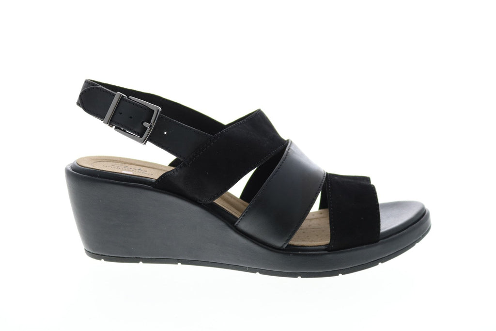 Clarks Un Plaza Go Combi 26148124 Womens Black Leather Wedges