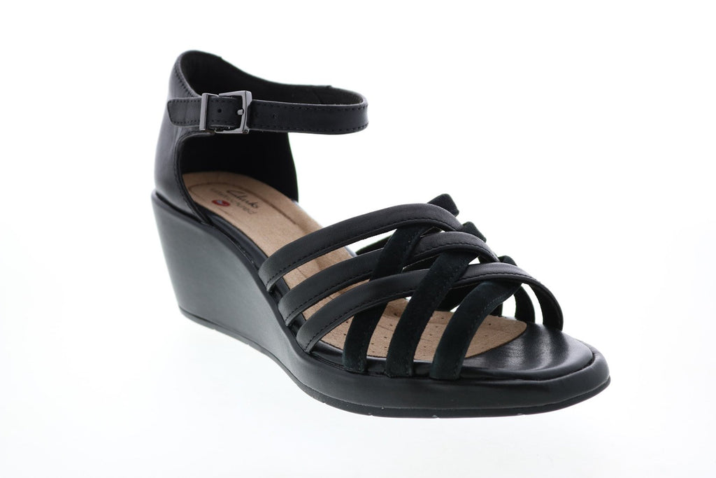 Clarks Un Plaza Vibe Combi 26148127 Womens Black Leather Wedges