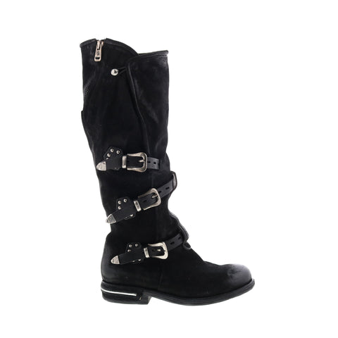 A.S.98 Trigg 516323-201 Womens Black Leather Hook & Loop Knee High Boots