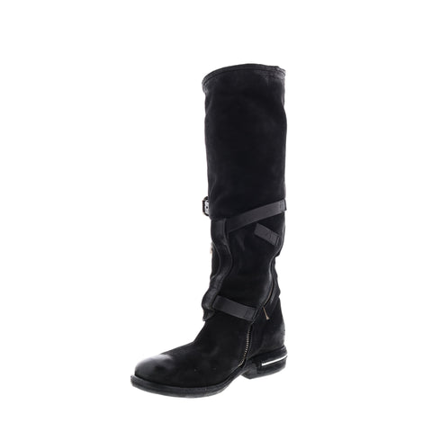 A.S.98 Trigg 516323-201 Womens Black Leather Hook & Loop Knee High Boots