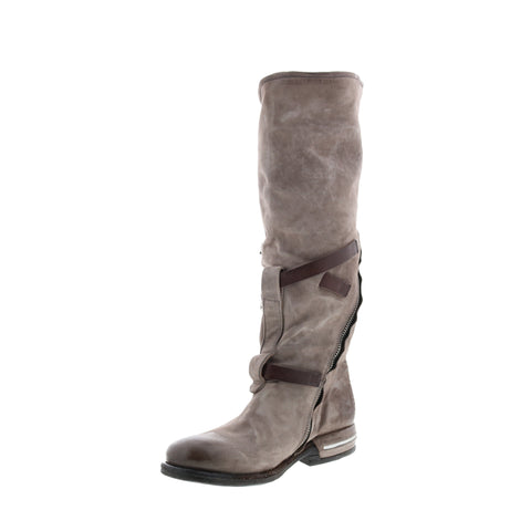 A.S.98 Trigg 516323-203 Womens Gray Leather Hook & Loop Knee High Boots