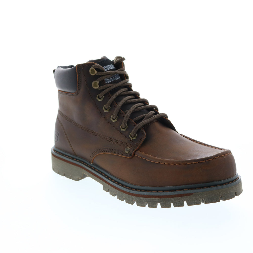 Skechers‎ SN 6643 Brown Leather Moc Toe Ankle Work Boots Mens Size 11 Skechers Mens Boots Brown Leather Relaxed Fit | Mercari main image 4