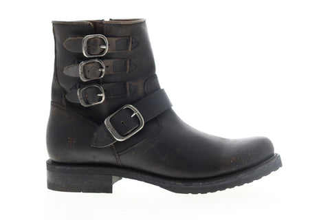 Frye Veronica Belted Short 70580 Womens Black Leather Short Boots Shoes