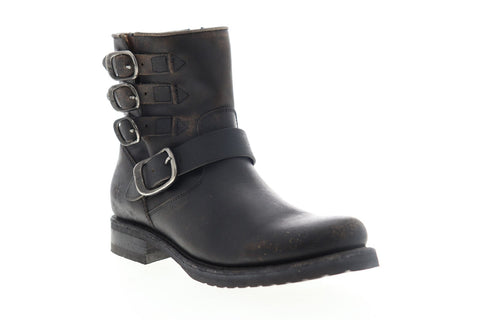 Frye Veronica Belted Short 70580 Womens Black Leather Short Boots Shoes