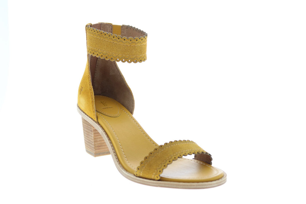 Frye Brielle Scallop Back Zip 71528 Womens Gold Suede Strap Flats