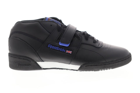Reebok Workout Clean Mid Strap Mens Black Leather Low Top Sneakers Shoes