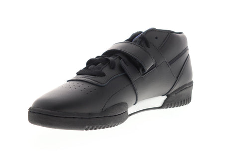 Reebok Workout Clean Mid Strap Mens Black Leather Low Top Sneakers Shoes