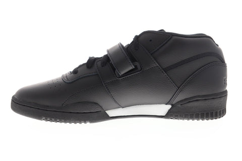 Reebok Workout Clean Mid Strap Mens Black Leather Low Top Sneakers Shoes