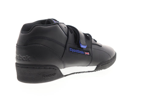 Reebok Workout Clean Mid Strap Mens Black Leather Low Top Sneakers Shoes