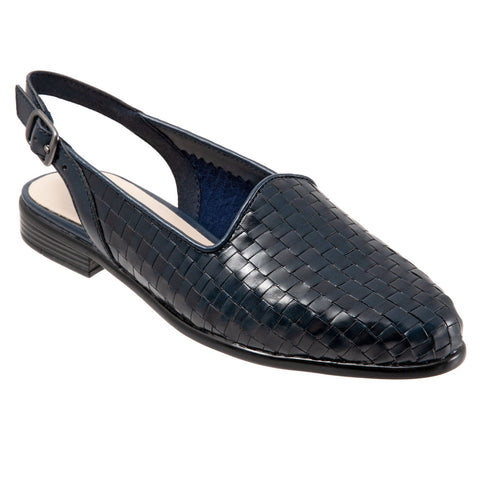 Trotters Lena T2009-400 Womens Black Leather Slip On Slingback Flats Shoes