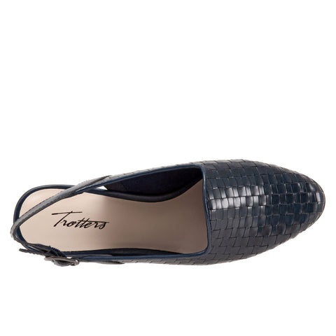 Trotters Lena T2009-400 Womens Black Leather Slip On Slingback Flats Shoes