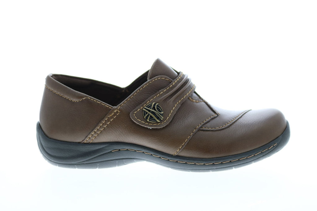 Earth Savin Womens Brown Wide Leather Strap Clog Flats Shoes Ruze Shoes