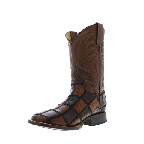 Roper Ostrich Leg Check Patchwork Mens Brown Leather Cowboy Western Boots