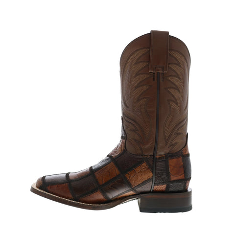 Roper Ostrich Leg Check Patchwork Mens Brown Leather Cowboy Western Boots