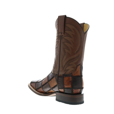 Roper Ostrich Leg Check Patchwork Mens Brown Leather Cowboy Western Boots