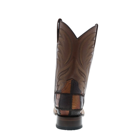 Roper Ostrich Leg Check Patchwork Mens Brown Leather Cowboy Western Boots