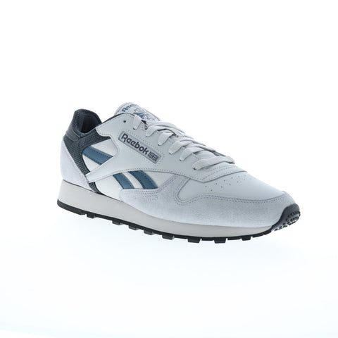 Reebok Classic Leather Mens Gray Leather Lace Up Lifestyle Sneakers Shoes
