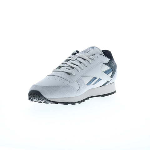 Reebok Classic Leather Mens Gray Leather Lace Up Lifestyle Sneakers Shoes