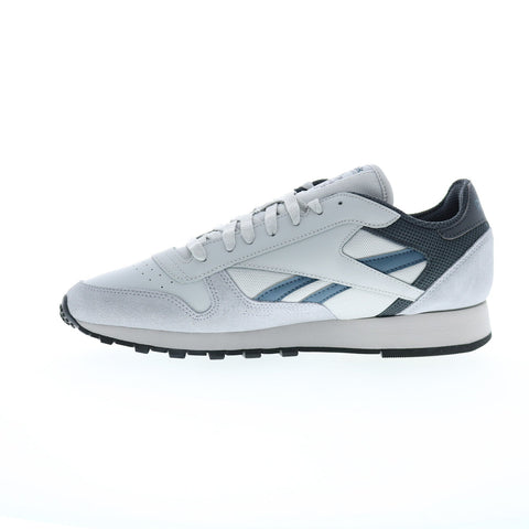 Reebok Classic Leather Mens Gray Leather Lace Up Lifestyle Sneakers Shoes