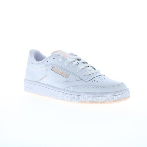 Reebok Club C 85 Womens White Leather Lace Up Lifestyle Sneakers Shoes