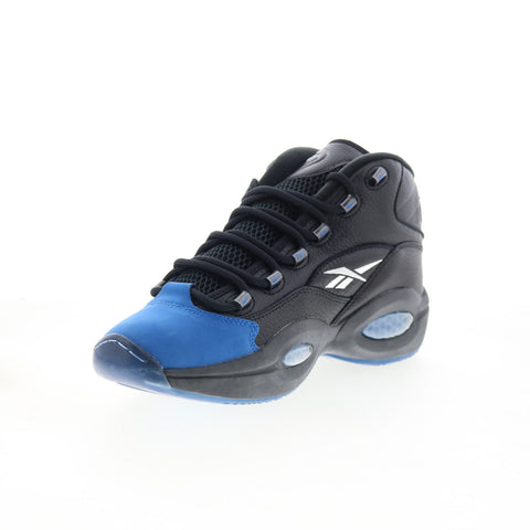 Reebok Question Mid Mens Black Leather Lace Up Athletic Basketball Shoes
