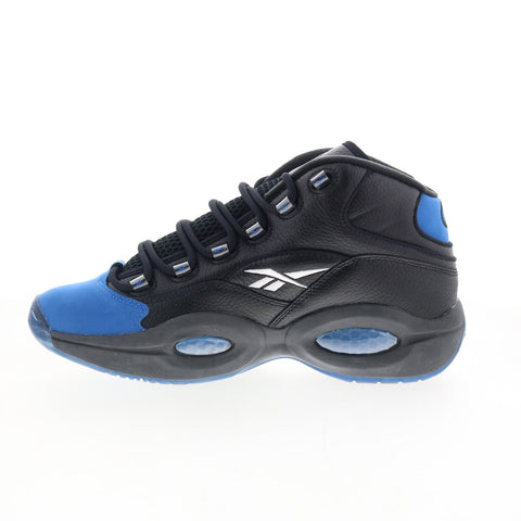 Reebok Question Mid Mens Black Leather Lace Up Athletic Basketball Shoes