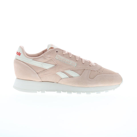 Reebok Classic Leather Womens Pink Suede Lace Up Lifestyle Sneakers Shoes
