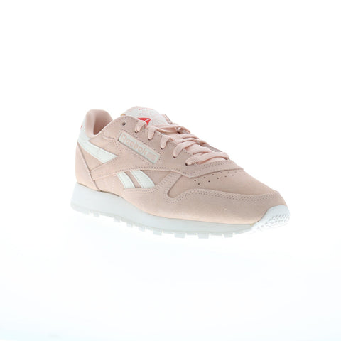 Reebok Classic Leather Womens Pink Suede Lace Up Lifestyle Sneakers Shoes