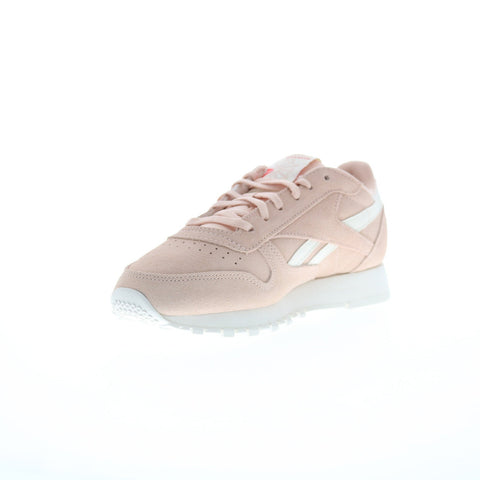 Reebok Classic Leather Womens Pink Suede Lace Up Lifestyle Sneakers Shoes