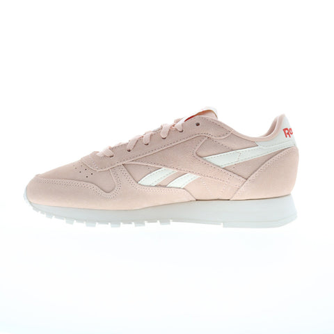 Reebok Classic Leather Womens Pink Suede Lace Up Lifestyle Sneakers Shoes