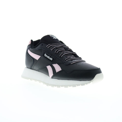 Reebok Glide Womens Black Leather Lace Up Lifestyle Sneakers Shoes