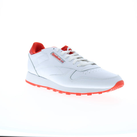 Reebok Classic Leather Mens White Leather Lace Up Lifestyle Sneakers Shoes