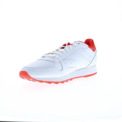 Reebok Classic Leather Mens White Leather Lace Up Lifestyle Sneakers Shoes