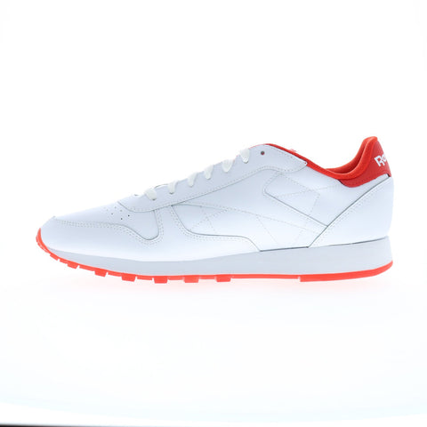 Reebok Classic Leather Mens White Leather Lace Up Lifestyle Sneakers Shoes